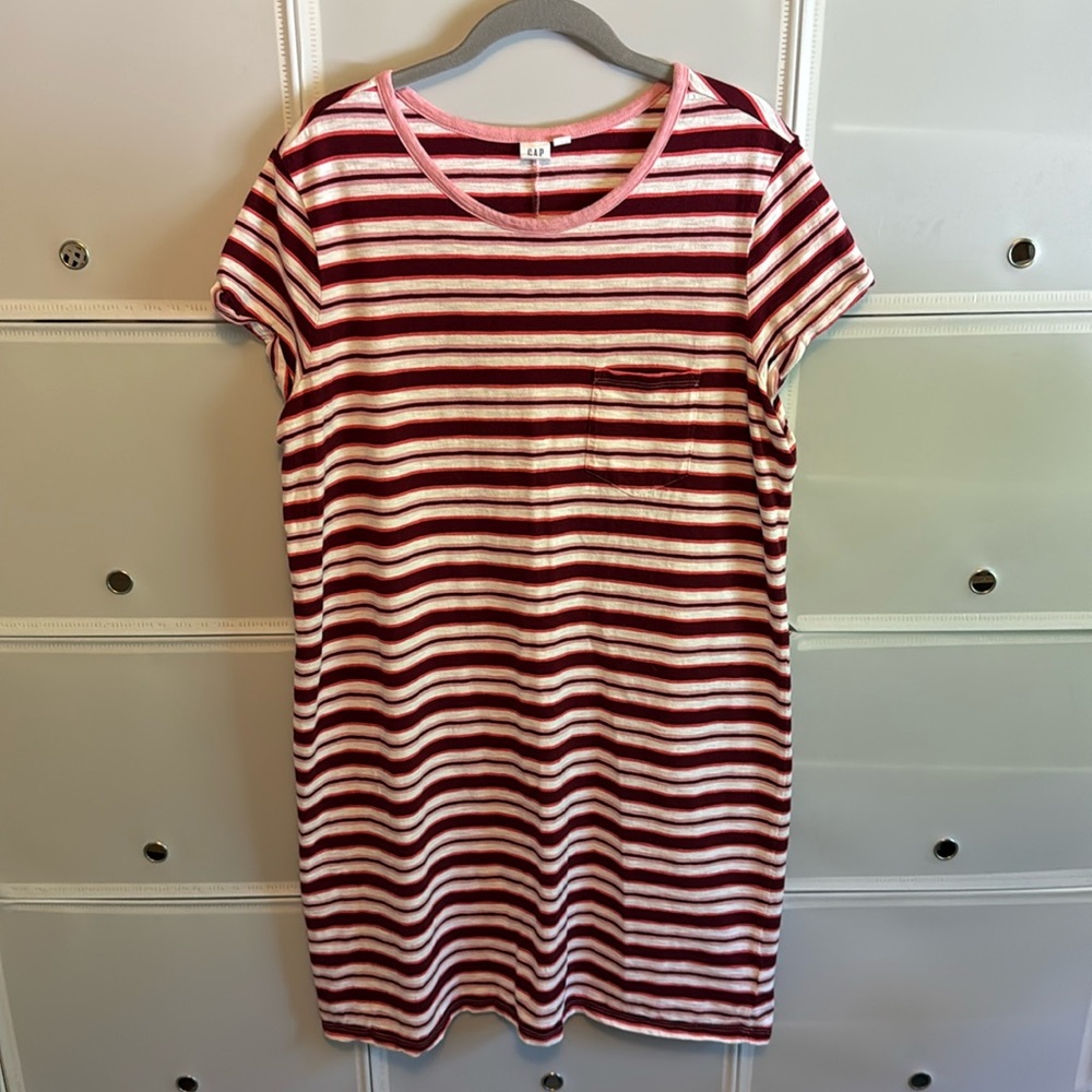 Pink and Red Striped T-Shirt Dress